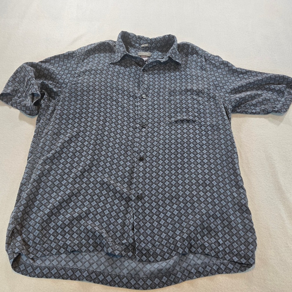 Crazy Horse Button Down‎ Shirt Mens L Blue 100% Silk Geometric Diamond